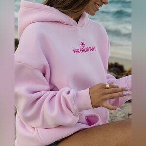 Pink Palm Puff Classic Hoodie, Pearl - XS